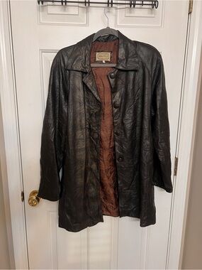 ⚜️90s Vintage Vera Pelle Italian Leather Jacket Black Crinkle Textured Shacket